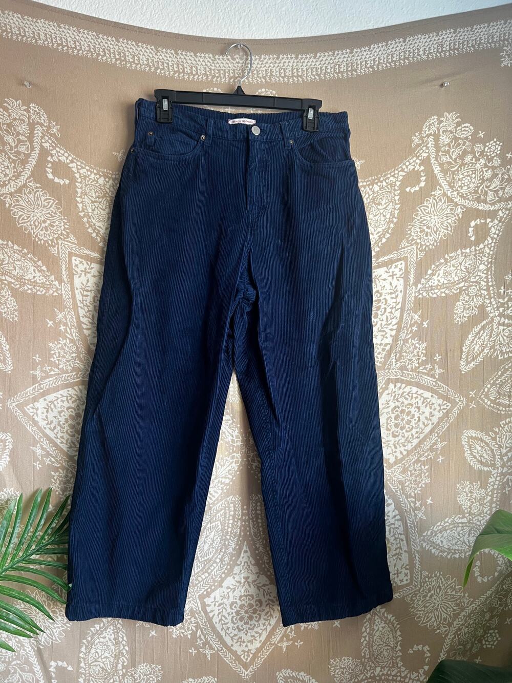 Frances Valentine Navy Corduroy Wide Leg Cropped Trousers Size 0